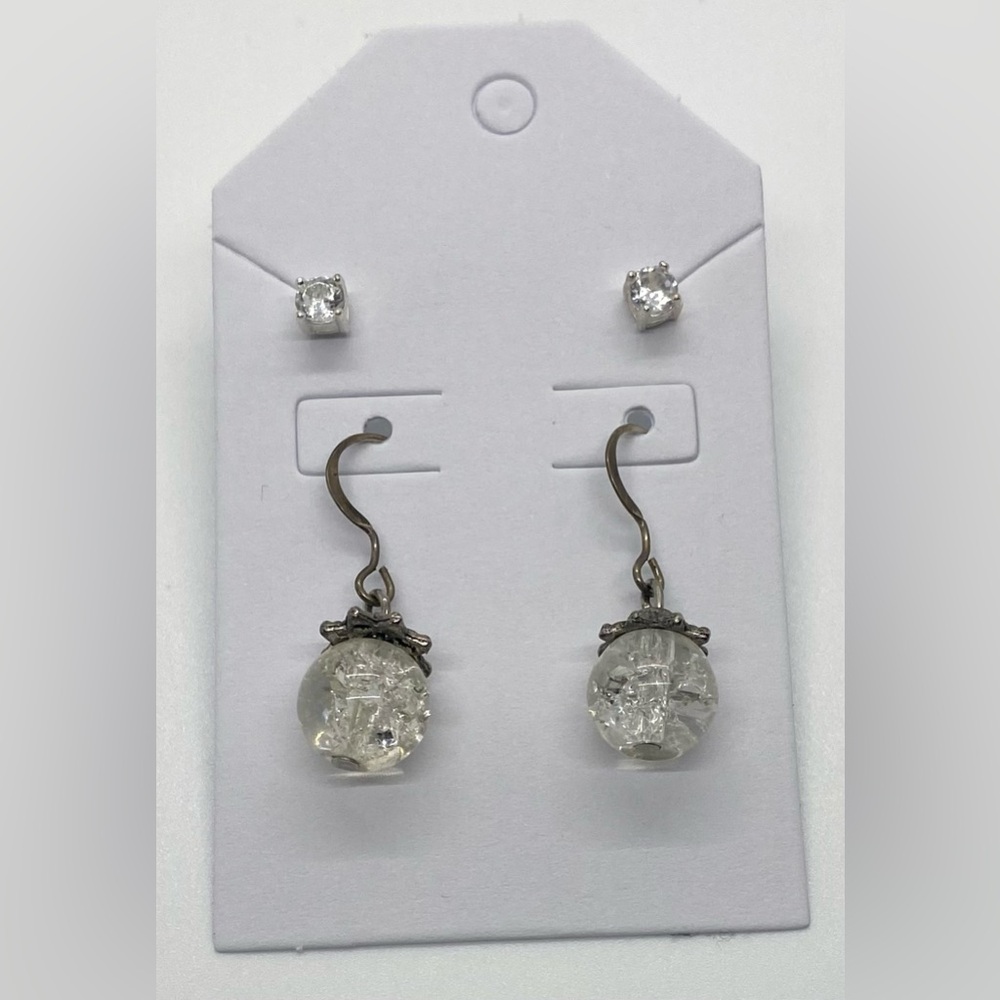 Silver Crystal Drop Dangle Rhinestone Stud Earrings Boho Fall Eclectic Festival - Picture 12 of 12